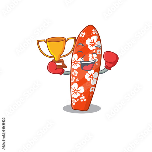 Fabulous boxing winner of surfboard caricature design style