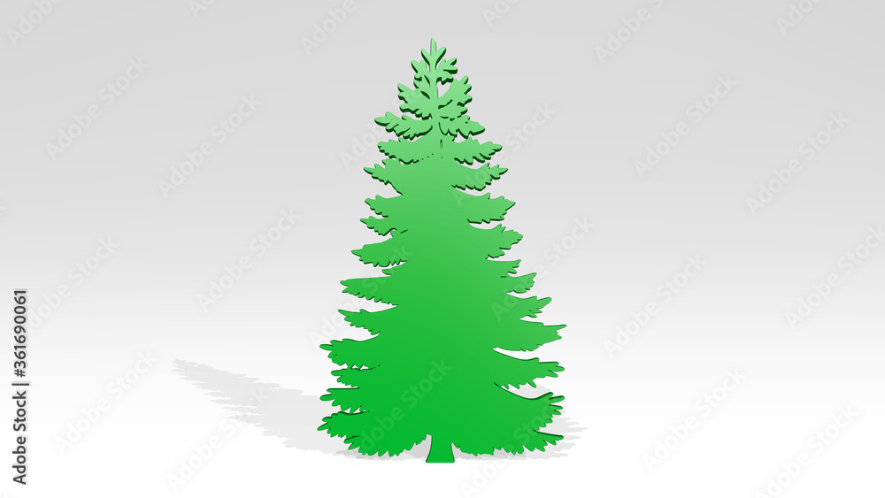 Obraz premium TREE on the wall. 3D illustration of metallic sculpture over a white background with mild texture. christmas and beautiful