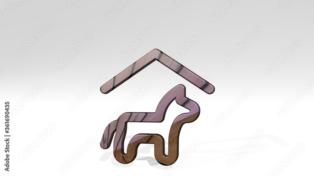 OUTDOORS DOG HOUSE from a perspective on the wall. A thick sculpture made of metallic materials of 3D rendering. beautiful and background OUTDOORS DOG HOUSE from a perspective on the wall. A thick sculpture made of metallic materials of 3D rendering. beautiful and background