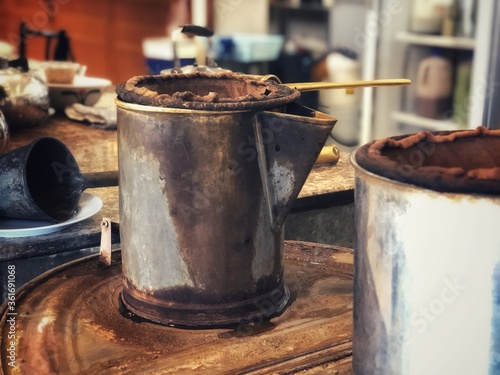 Traditional coffee maker on the table