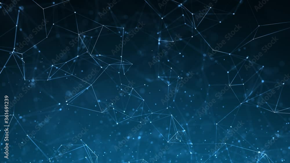 Artistic loop features animated technology based shapes, connected white lines and blurry dots on a blue background. Artistic loop features animated technology based shapes, connected white lines and blurry dots on a blue background.