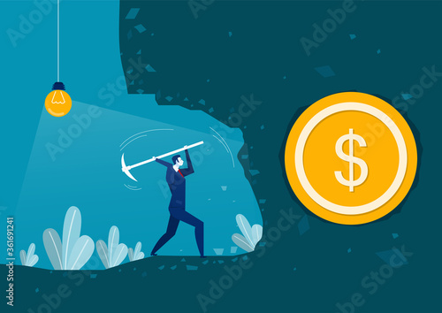Businessman digging to find money on night concept business adventure vector