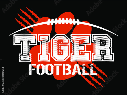 distressed tiger football team design with paw print and claw marks for school, college or league