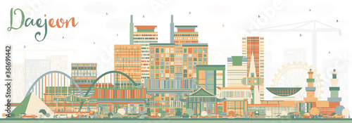 Daejeon South Korea City Skyline with Color Buildings.