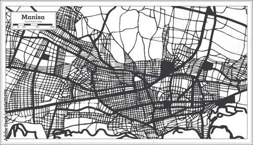Manisa Turkey City Map in Black and White Color in Retro Style. Outline Map.