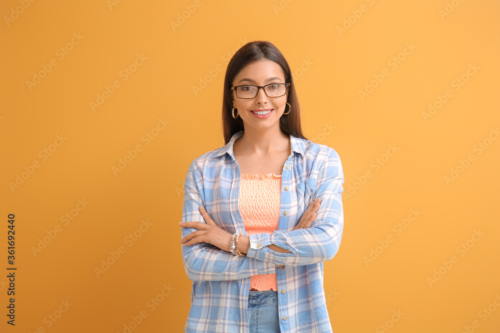 Beautiful young woman on color background Beautiful young woman on color background