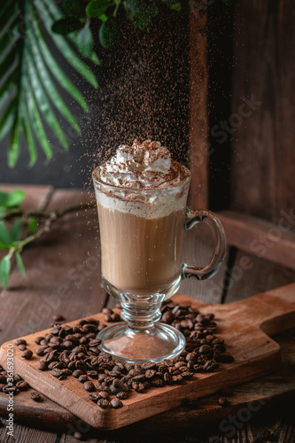 Iced latte coffee with whipped cream
