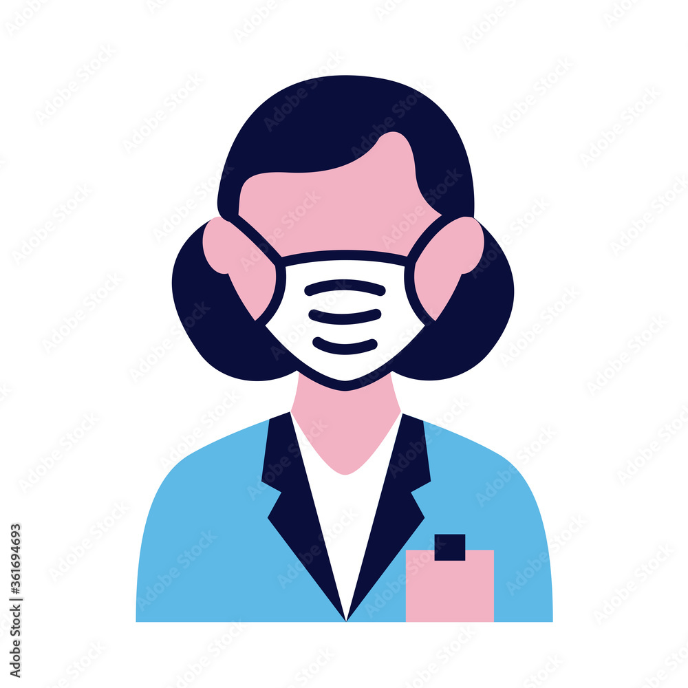 female wearing medical mask flat style icon