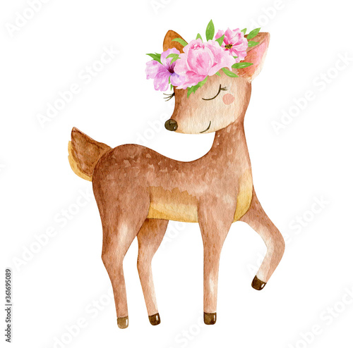 Cute baby deer animal for kindergarten, nursery isolated illustration for children clothing, pattern. Watercolor Hand drawn for phone cases design, nursery posters, postcards