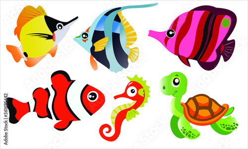 set of funny cartoon fishes