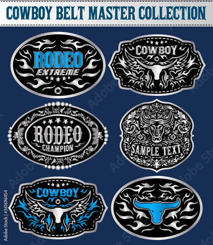 Western Style Cowboy Belt Buckle Label Master Collection Set.