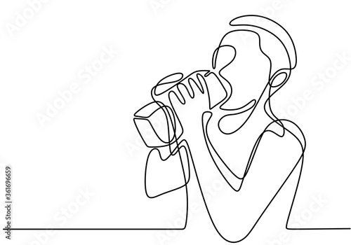 Continuous one line drawing, vector of person drinking water or milk. Minimalism design with simplicity hand drawn isolated on white background.
