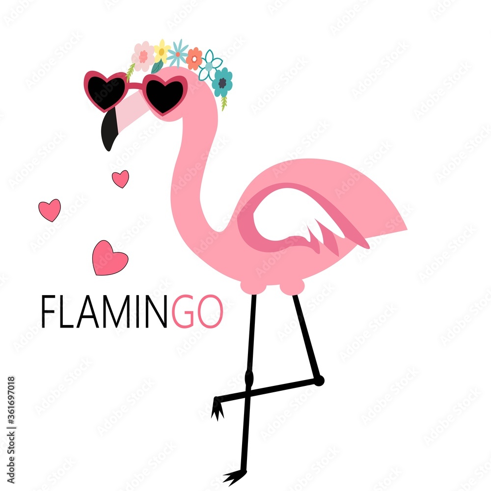 Fototapeta premium cute flamingo summer vector card illustration