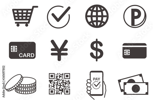 cashless and money vector icons set