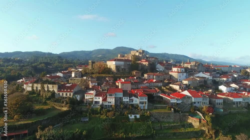 Galicia.Aerial view of Tui. Camino de Santiago. Spain. Drone Footage Galicia.Aerial view of Tui. Camino de Santiago. Spain. Drone Footage