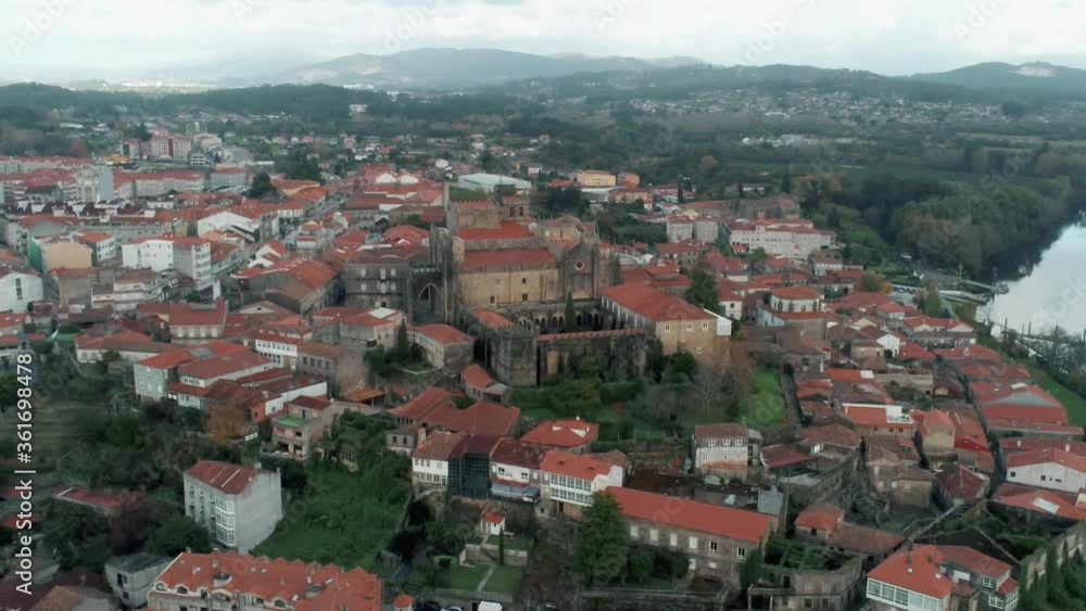 Aerial view in Tui, village of Pontevedra. Galicia,Spain. Drone Footage Aerial view in Tui, village of Pontevedra. Galicia,Spain. Drone Footage