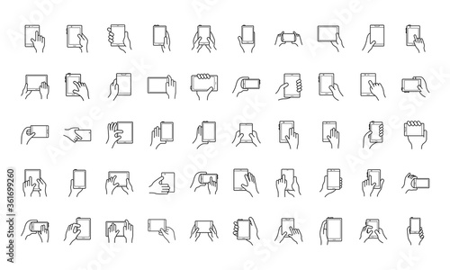 bundle of hands and smartphones set icons