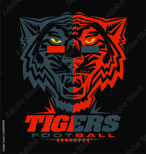 tigers football team design with mascot and laces for school, college or league