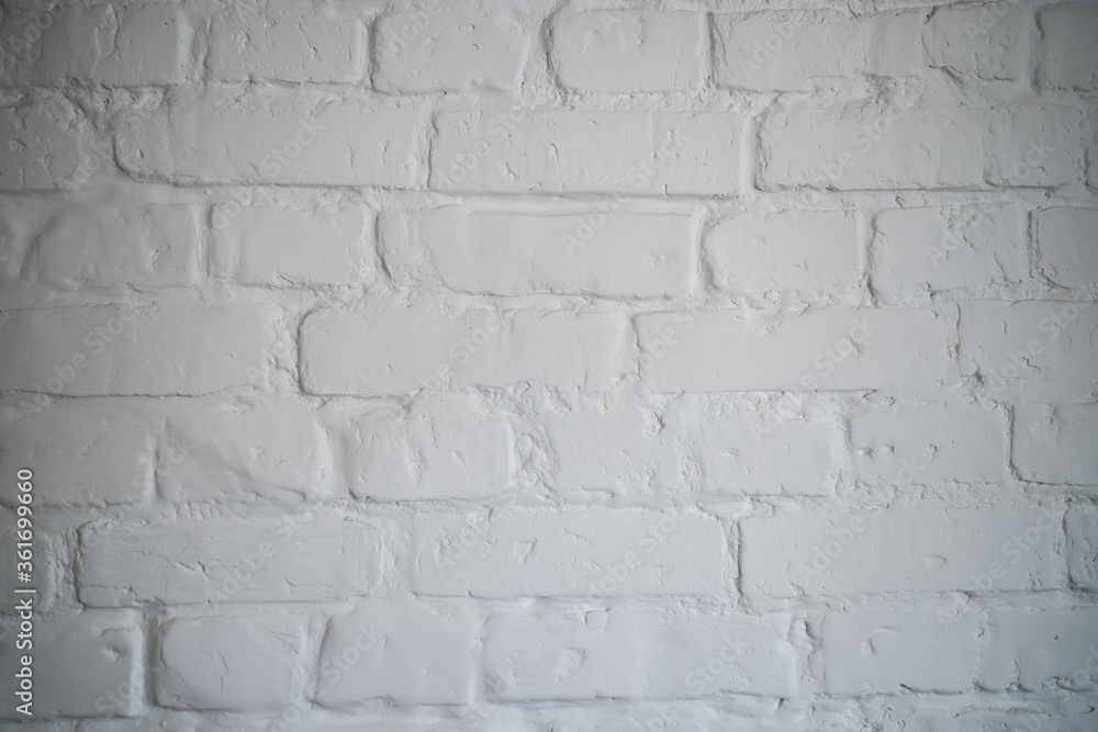 Fototapeta premium White brick wall, painted brick texture