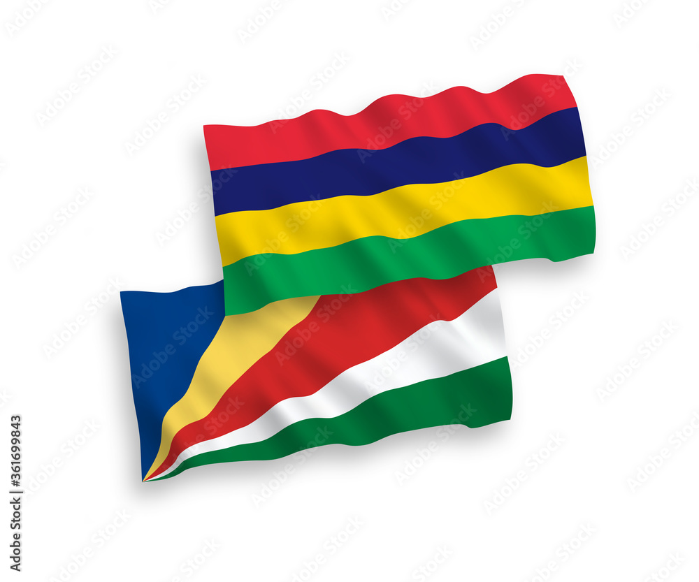 Flags of Mauritius and Seychelles on a white background Flags of Mauritius and Seychelles on a white background