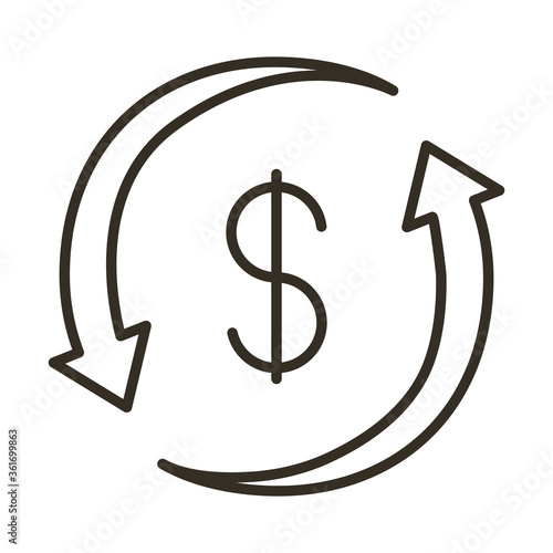 dollar symbol with arrows around line style icon