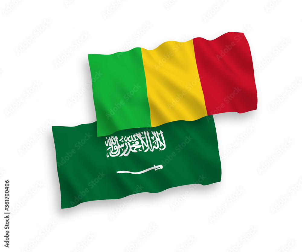 Flags of Saudi Arabia and Mali on a white background