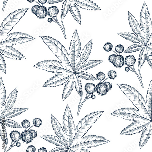 vector drawing seamless pattern with castor plant