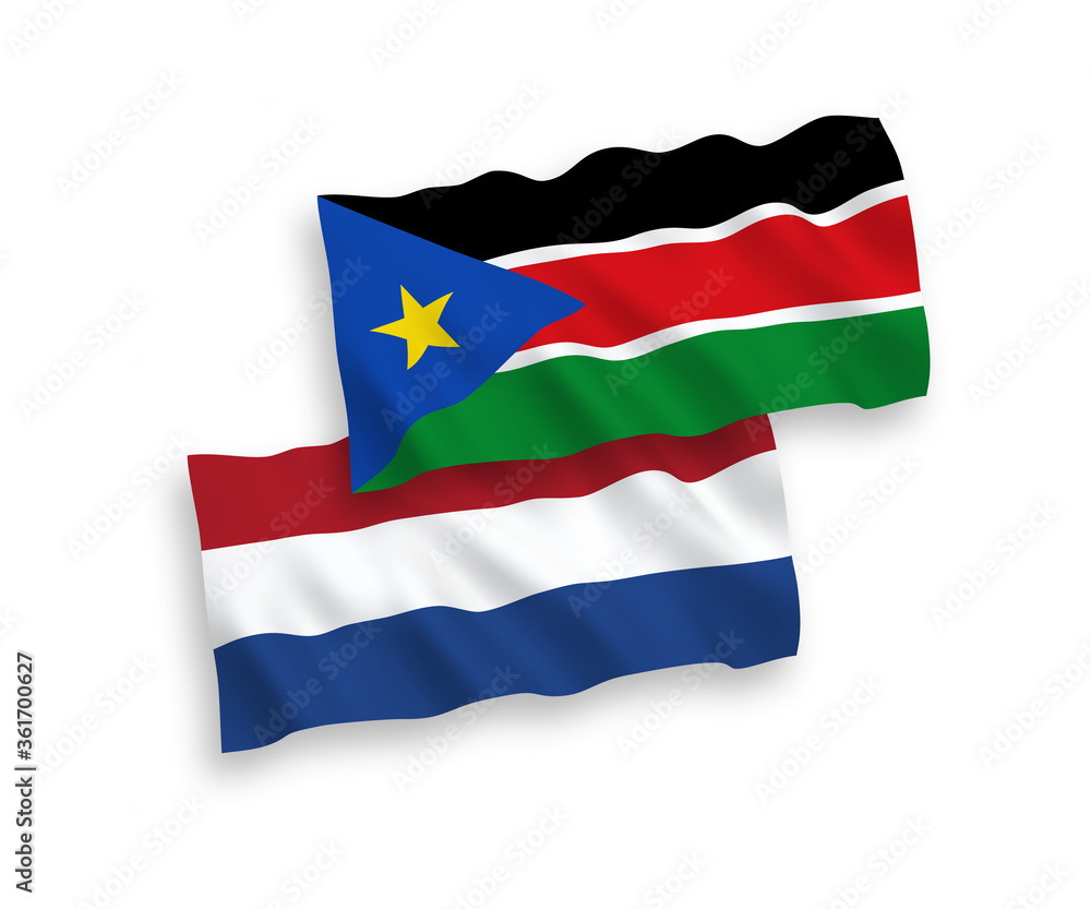 Flags of Republic of South Sudan and Netherlands on a white background Flags of Republic of South Sudan and Netherlands on a white background