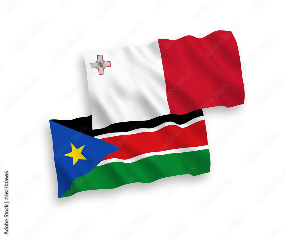 Flags of Malta and Republic of South Sudan on a white background
