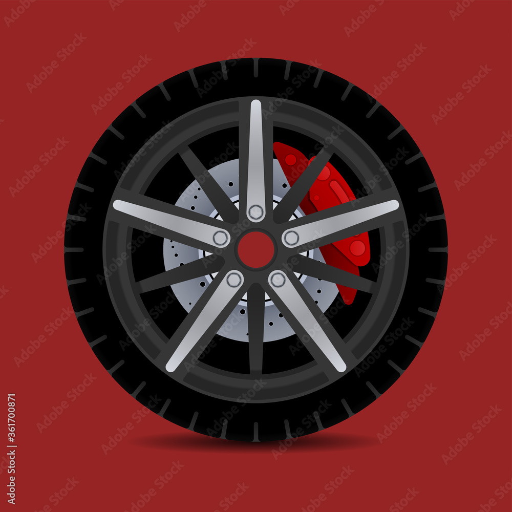 Sports car rim. car tyre collection isolated graphic design for modern transportation car.