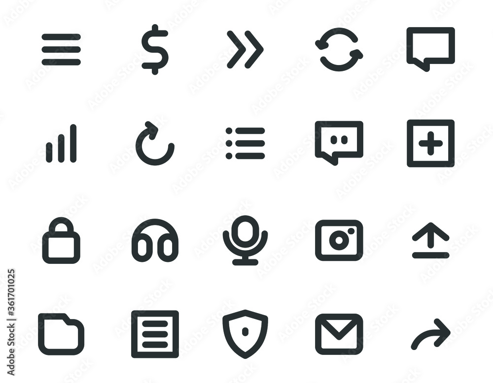 Simple basic minimal line set bundle icon Simple basic minimal line set bundle icon