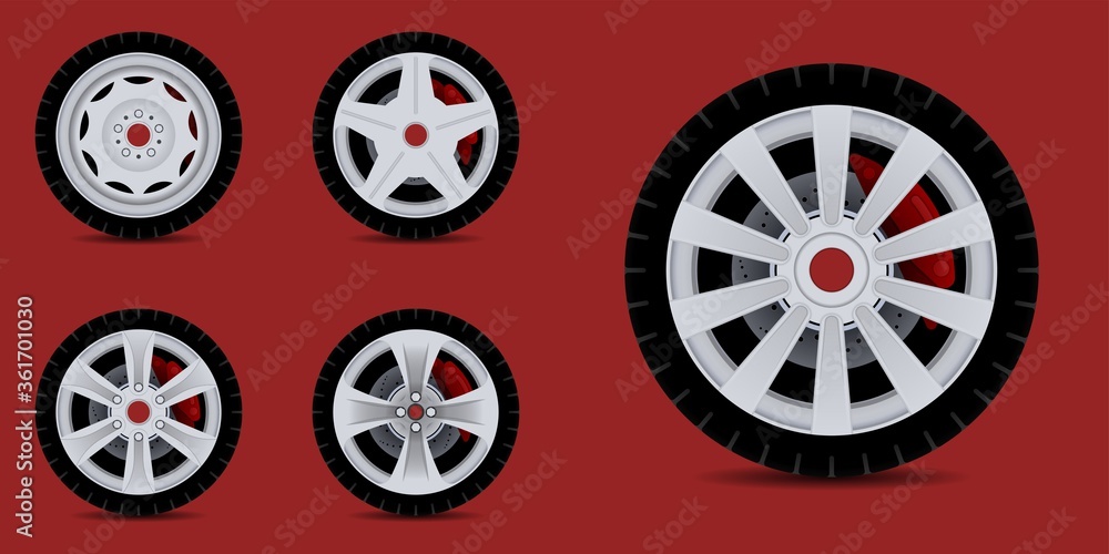 Sports car rim. car tyre collection isolated graphic design for modern transportation car. Sports car rim. car tyre collection isolated graphic design for modern transportation car.