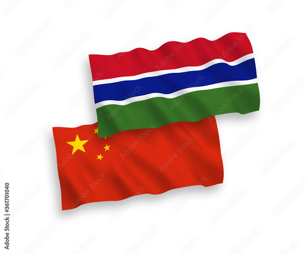 Flags of Republic of Gambia and China on a white background Flags of Republic of Gambia and China on a white background