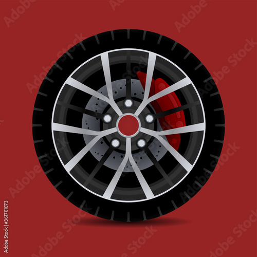 Sports car rim. car tyre collection isolated graphic design for modern transportation car.