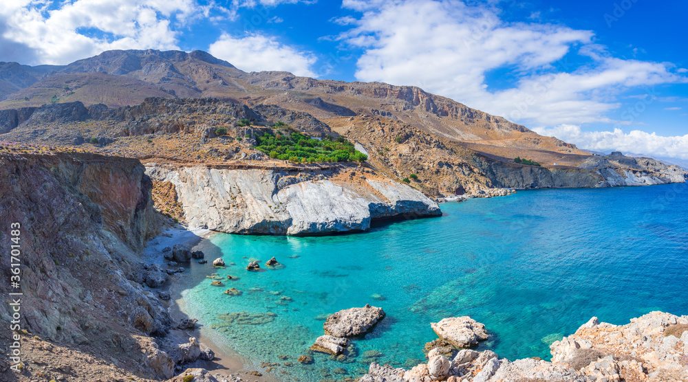 Remote beach of Agios Nikitas at the south of Heraklion, Crete, Greece.