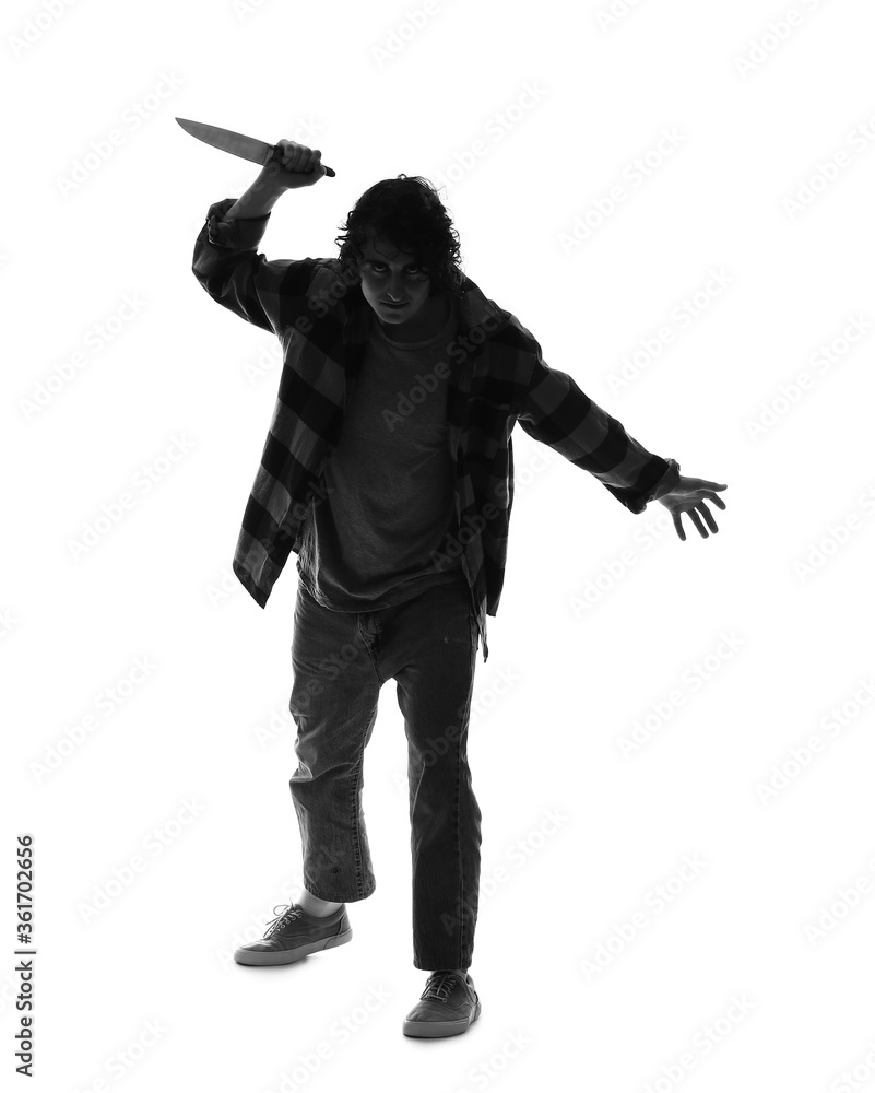 Silhouette of maniac with knife on white background Silhouette of maniac with knife on white background