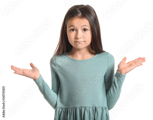 Photography Apologizing little girl on white background