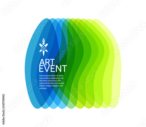 Art event invitation template. Abstract geometric background with transparent colored figures. Vector illustration made of various overlapping elements.