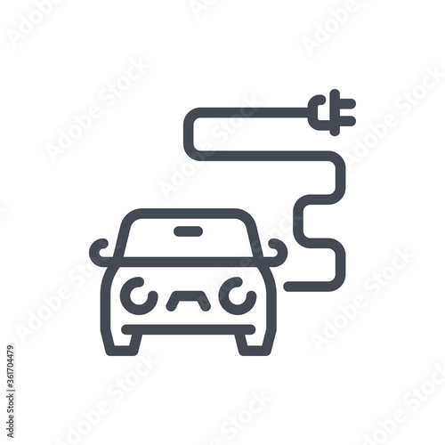 Electric Car with Plug line icon. Electric Vehicle vector outline sign.