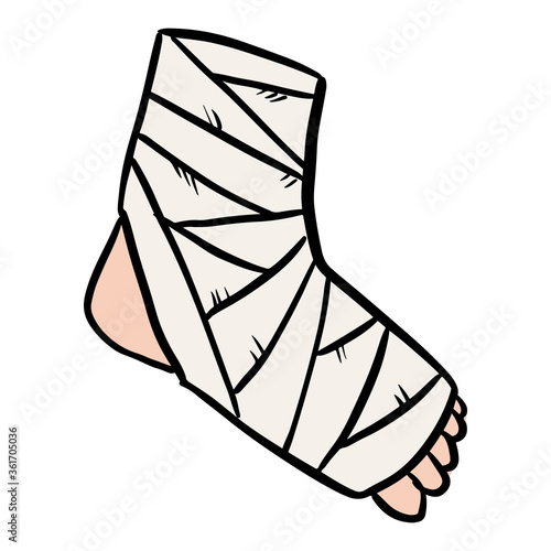 Broken leg cast doodle. Injured limb in gypsum plaster. Media glyph graphic symbol