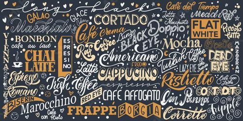 Coffee lettering. Design for print, poster, invitation, t-shirt and badges. Vector illustration