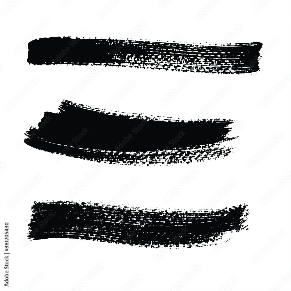 set of grunge brush of stroke color black on white.