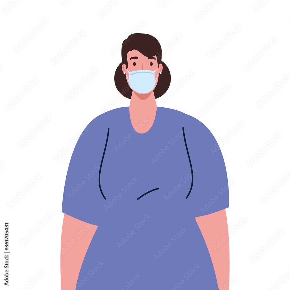 woman wearing medical protective mask against covid 19 vector illustration design