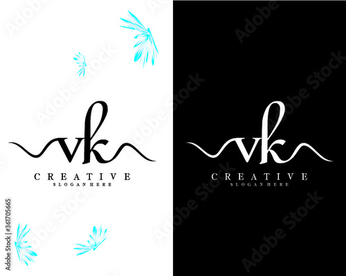 vk, kv letters creative handwriting  Logo design Template Vector photo
