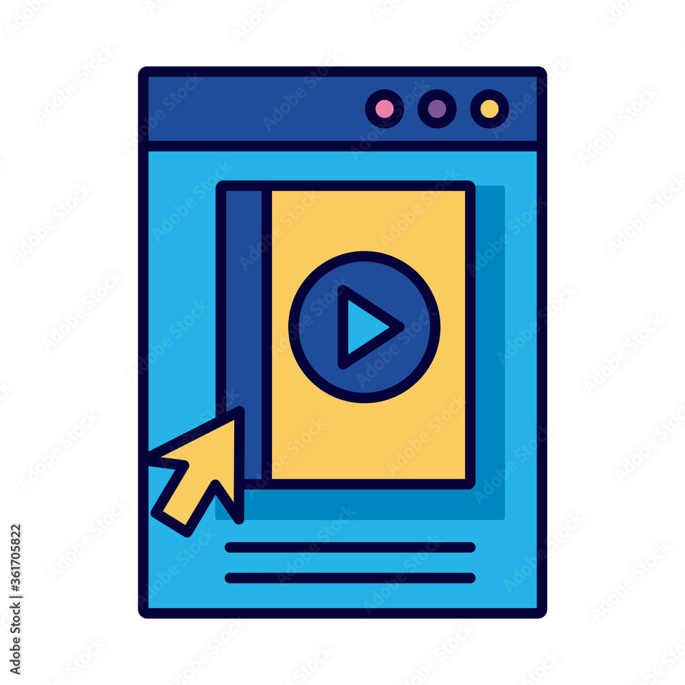 template webpage with ebook education online line and fill style icon template webpage with ebook education online line and fill style icon