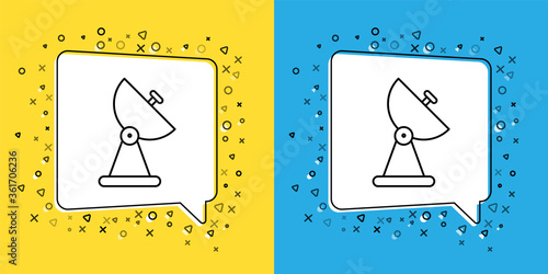 Set line Radar icon isolated on yellow and blue background. Search system. Satellite sign.  Vector Illustration