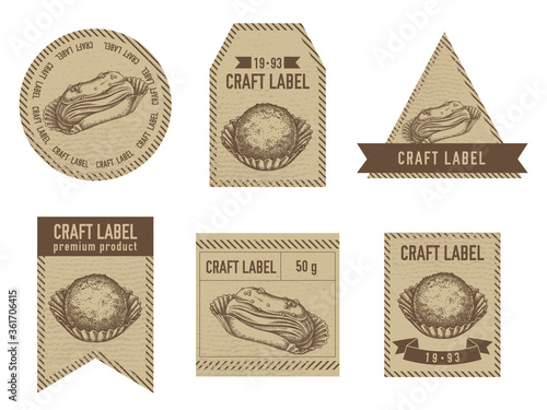 Craft labels vintage design with illustration of eclair, truffle