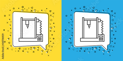 Set line 3D printer icon isolated on yellow and blue background.  Vector Illustration