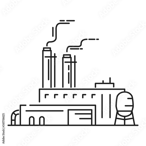 Factory industrial building . Outline  plant vector icon.