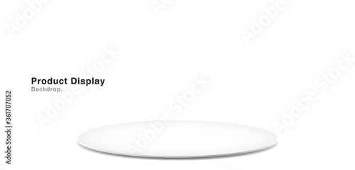 White round display or empty pedestal display on white clear background with minimalist style. blank stand for showing products. Suitable use for present, showcase, exhibition, and backdrop product.